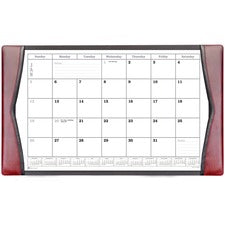 Dacasso Leather Calendar Desk Pad Rectangular - 12 Sheets - Top Grain Leather, Velveteen - Burgundy