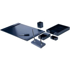 Dacasso Bonded Leather Desk Set Leather, Velveteen - Navy Blue - 1 Each