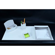 Dacasso 5-piece Home/Office Leather Desk Accessory Set Velveteen, PU Leather - White - 1 Each