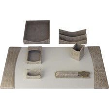 Protacini Breeze Beige Italian Patent Leather 7-Piece Desk Set Leather, Velveteen - Beige - 1 Each