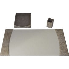 Protacini Breeze Beige Italian Patent Leather 3-Piece Desk Set Leather, Velveteen - Beige - 1 Each