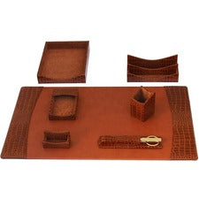 Protacini Cognac Brown Italian Patent Leather 7-Piece Desk Set Leather, Velveteen - Brown - 1 Each