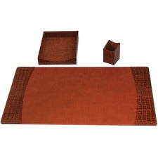Protacini Cognac Brown Italian Patent Leather 3-Piece Desk Set Leather, Velveteen - Brown - 1 Each
