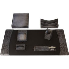 Protacini Castlerock Gray Italian Patent Leather 7-Piece Desk Set Leather, Velveteen - Gray - 1 Each