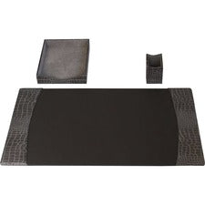 Protacini Castlerock Gray Italian Patent Leather 3-Piece Desk Set Leather, Velveteen - Gray - 1 Each