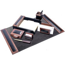 Dacasso Walnut & Leather Desk Set Velveteen, Leather, Walnut - Black - 1 Each