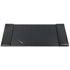 Dacasso Leather Folding Side Rails Desk Mat Rectangular - 34" Width - Top Grain Leather, Velveteen, Leatherette - Black