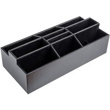Dacasso Leather Remote Control Organizer 9 Compartment(s) - Black - Top Grain Leather, Velveteen - 1 Each