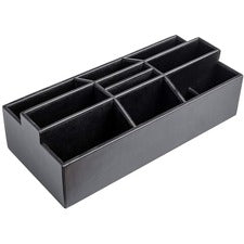 Dacasso Leatherette Remote Control Organizer 9 Compartment(s) - Black - Leatherette, Velveteen, Faux Leather - 1 Each