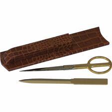 Protacini Cognac Brown Italian Patent Leather Library Set Leather, Velveteen, Brass - Brown, Gold - 1 Each