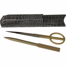Protacini Castlerock Gray Italian Patent Leather Library Set Leather, Velveteen, Brass - Gray, Gold - 1 Each