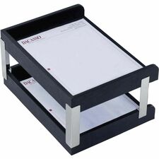 Dacasso Classic Leather Double Letter Trays Side-loading - Black - Leather, Velveteen - 1 Each