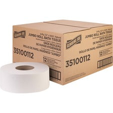 Genuine Joe Jumbo Jr Dispenser Bath Tissue Roll 2 Ply - 3.30" Width x 1000 ft Length - 8.88" Roll Diameter - White - Fiber - 12 / Carton
