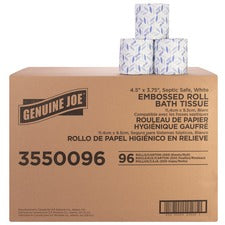 Genuine Joe 2-ply Bath Tissue 2 Ply - 4.50" Width x 3.80" Length - 500 Sheets/Roll - Embossed - White - Fiber - 96 / Carton