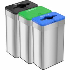 HLS Commercial 21-Gallon Trash/Recycle/Compost Can Set Push Button Opening - 21 gal Capacity - Rectangular - Fingerprint Proof, Smudge Resistant, Easy to Clean - 34" Height x 10.3" Width x 16" Depth - Stainless Steel - Silver - 1 Each