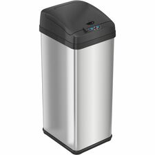 HLS Commercial 13-Gallon Sensor Trash Can Hinged Lid - 13 gal Capacity - Rectangular - Touchless - Vented, Mobility, Handle, Easy to Clean, Fingerprint Resistant, Sensor, Smudge Resistant, Bacteria Resistant - 28.3" Height x 10.8" Width - Stainless Steel