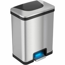 HLS Commercial 13-Gallon Pedal-Sensor Trash Can Deodorizer - 13 gal Capacity - Rectangular - Touchless/Manual - Sensor, Smudge Resistant, Foot Pedal, Handle - 22.8" Height x 16.5" Width - Stainless Steel - Gray, Black - 1 Each