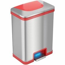 HLS Commercial 13-Gallon Pedal-Sensor Trash Can Deodorizer - 13 gal Capacity - Rectangular - Touchless - Sensor, Smudge Resistant, Foot Pedal, Handle - 22.8" Height x 16.5" Width - Stainless Steel - Gray, Red - 1 Each