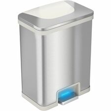 HLS Commercial 13-Gallon Pedal-Sensor Trash Can Deodorizer - 13 gal Capacity - Rectangular - Touchless - Sensor, Smudge Resistant, Foot Pedal, Handle - 22.8" Height x 16.5" Width - Stainless Steel - Gray, White - 1 Each