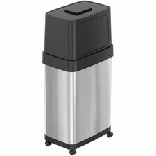 HLS Commercial Dual Push Door Odor Control Trash Can Push Door Opening - 18 gal Capacity - Rectangular - Rolling - Wheels, Fingerprint Proof, Smudge Resistant, Mobility - 34.3" Height x 11" Width x 17" Depth - Stainless Steel - Silver - 1 Each