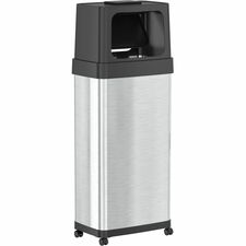 HLS Commercial Dual Push Door Odor Control Trash Can Push Door Opening - 24 gal Capacity - Rectangular - Rolling - Wheels, Fingerprint Proof, Smudge Resistant, Mobility - 42.2" Height x 11" Width x 17" Depth - Stainless Steel - Silver - 1 Each