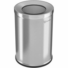 HLS Commercial 26-Gallon Round Open Top Trash Can 26 gal Capacity - Round - Handle, Smudge Resistant, Easy to Clean, Fingerprint Resistant - 28.7" Height x 18.9" Width x 12" Diameter - Brushed Stainless Steel, Galvanized Steel - Gray - 1 Each