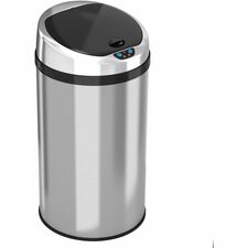 HLS Commercial 8-Gallon Sensor Trash Can Hinged Lid - 8 gal Capacity - Round - 9.80" Opening Diameter - Touchless - Sensor, Bacteria Resistant, Vented, Handle, Mobility, Fingerprint Resistant, Smudge Resistant, Easy to Clean - 22.3" Height x 12" Width - S