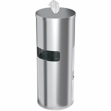 HLS Commercial Gym Wipe Dispenser 9-Gallon Trash Can Lockable - 9 gal Capacity - Round - Durable, Lid Locked, Removable Inner Bin, Locking Door - Stainless Steel - Gray - 1 Each