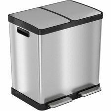 HLS Commercial 16-Gallon Combination Recycle Trash Can Multi-compartment - 16 gal Capacity - Fingerprint Proof, Smudge Resistant, Handle, Recyclable, Durable, Removable Inner Bin, Lid Locked - 28.3" Height x 21.6" Width - Stainless Steel - Gray - 1 Each