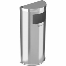 HLS Commercial 9-Gallon Half-Round Side-Entry Trash Can 9 gal Capacity - Half-round - Removable Lid, Handle, Wall Mountable, Fingerprint Resistant, Smudge Resistant, Reinforced, Easy to Clean - 35.4" Height x 7.9" Width - Galvanized Steel, Stainless Steel