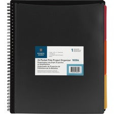 Business Source 1/3 Tab Cut Letter Organizer Folder 8 1/2" x 11" - Spiral Fastener - 24 Pocket(s) - Black - 1 Each