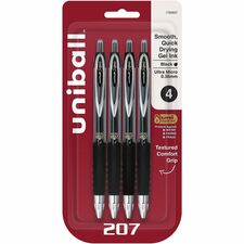 uniball&#8482; 207 Gel Pen Ultra Micro Conical Pen Point - Refillable - Retractable - Black Ink - Gel-based, Pigment-based - Plastic Barrel - Tungsten Carbide, Stainless Steel Tip - 4 / Pack