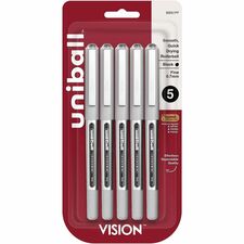 uniball&#8482; Vision Rollerball Pen 0.7 mm Fine Pen Point - Black Ink - 5 / Pack