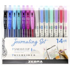 Zebra SARASA Clip Pen/MIDLINER Marker Journaling Set 0.5 mm, 1 mm Pen Point Size - Broad, Fine Marker Point - Bullet, Chisel Marker Point Style - Assorted Water Based Ink - Retractable - Double Ended, Push Button Mechanism, Pocket Clip, Acid-free Ink, Wat