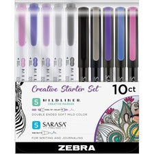 Zebra Pen MIDLINER Marker/SARASA Fineliner Creative Starter Set 0.8 mm Pen Point Size - Needle Pen Point Style - Broad, Fine Marker Point - Chisel, Bullet Marker Point Style - Gold Water Based, Dark Blue, Gray, Citrus Green, Summer Green, Black, Blue, Gre