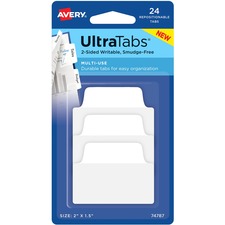 Avery&reg; Ultra Tabs Repositionable Multi-Use Tabs 24 Tab(s) - 8 Tab(s)/Set - Clear Film, White Paper Tab(s) - 24 / Pack