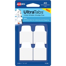 Avery&reg; Ultra Tabs Repositionable Mini Tabs 40 Tab(s) - 10 Tab(s)/Set - Clear Film, White Paper Tab(s) - 40 / Pack