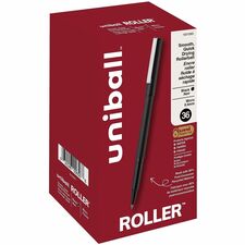 uniball&#8482; Roller Rollerball Pen 0.5 mm Micro Pen Point - Black Ink - Liquid - Black Barrel - 36 / Pack