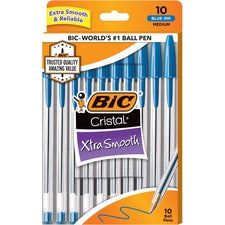 BIC Cristal Ballpoint Stick Pens Medium Pen Point - Blue Ink - Clear Barrel - 10 / Pack