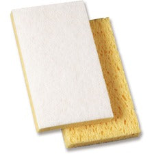 Genuine Joe Light-Duty Sponge Scrubber 6.1" Width x 3.6" Length - 20 / Carton - Cellulose - White, Yellow