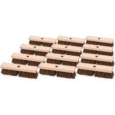 Genuine Joe Deck/Floor Brush 2" Palmyra Bristle - 10" Handle Width - Hardwood Handle - Brown - 12 / Carton