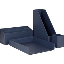 U Brands 4-Piece Desk Organization Set Desktop - Paper Wrapped - Navy - Chipboard, Paper - 1 Each