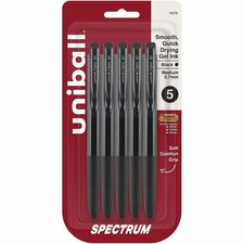 uniball&#8482; Spectrum Gel Pen 0.7 mm Medium Pen Point - Refillable - Retractable - Multicolor Ink - Pigment-based, Gel-based - Black Plastic, Rubberized Barrel - 5 / Pack