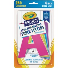 Crayola Self-adhesive Paper Letters Self-adhesive - 4" Height - Assorted Neon - Paper - 180 / Pack