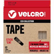 VELCRO&reg; Eco Collection Adhesive Backed Tape 10 ft Length x 0.88" Width - White - 1 Each