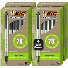 BIC Ecolutions Clic Stic Ballpoint Pen 1 mm Medium Pen Point - Retractable - Black Ink - Semi Clear Barrel - 48 / Pack