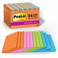 Post-it&reg; Super Sticky Notes - Energy Boost Color Collection 4" Flag/Note Width x 6" Flag/Note Length - Rectangle - 45 Sheets per Pad - Vital Orange, Tropical Pink, Blue Paradise, Limeade - Sticky - 24 / Pack