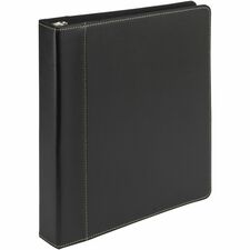 Samsill Contrast Stitch Leather Ring Binder 1" Binder Capacity - Letter - 8 1/2" x 11" Sheet Size - 200 Sheet Capacity - Fastener(s): Round Ring - Pocket(s): 2, Internal - Bonded Leather, LeatherGrain - Black - Durable, Spine, Rivet - 1 Each