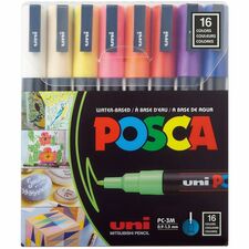uniball&#8482; Posca PC-3M Paint Markers Fine Marker Point - Multicolor Ink - Water Based, Pigment-based - 16 / Pack