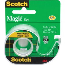 Scotch Magic Matte Finish Tape 25 ft Length x 0.75" Width - 1" Core - Clear - Adhesive Backing - Dispenser Included - Handheld Dispenser - 12 / Box